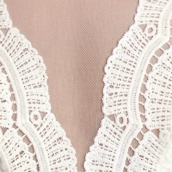 🤍 Lulus White Lace‎ Bodycon Dress S 💍 Mesh Top Bridal Shower Cocktail Fit - Picture 5 of 8